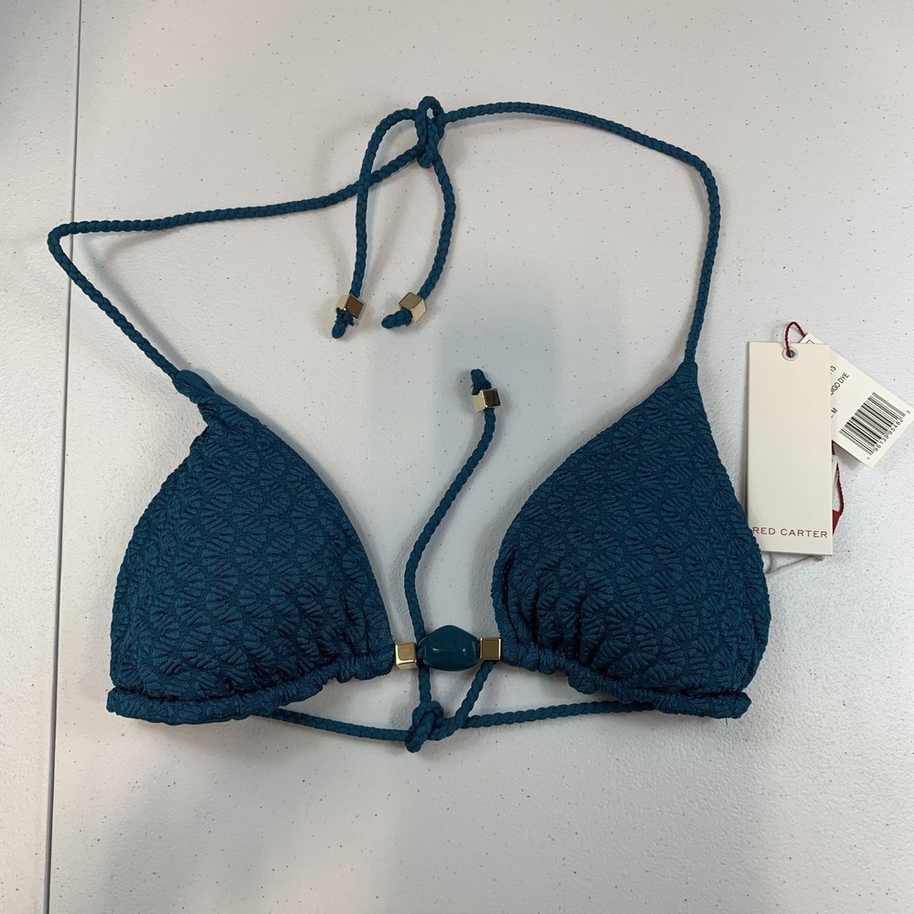 Red‎ Carter Women's Swim Bikini Top M Slider Triangle Bead Textured Indigo Dye